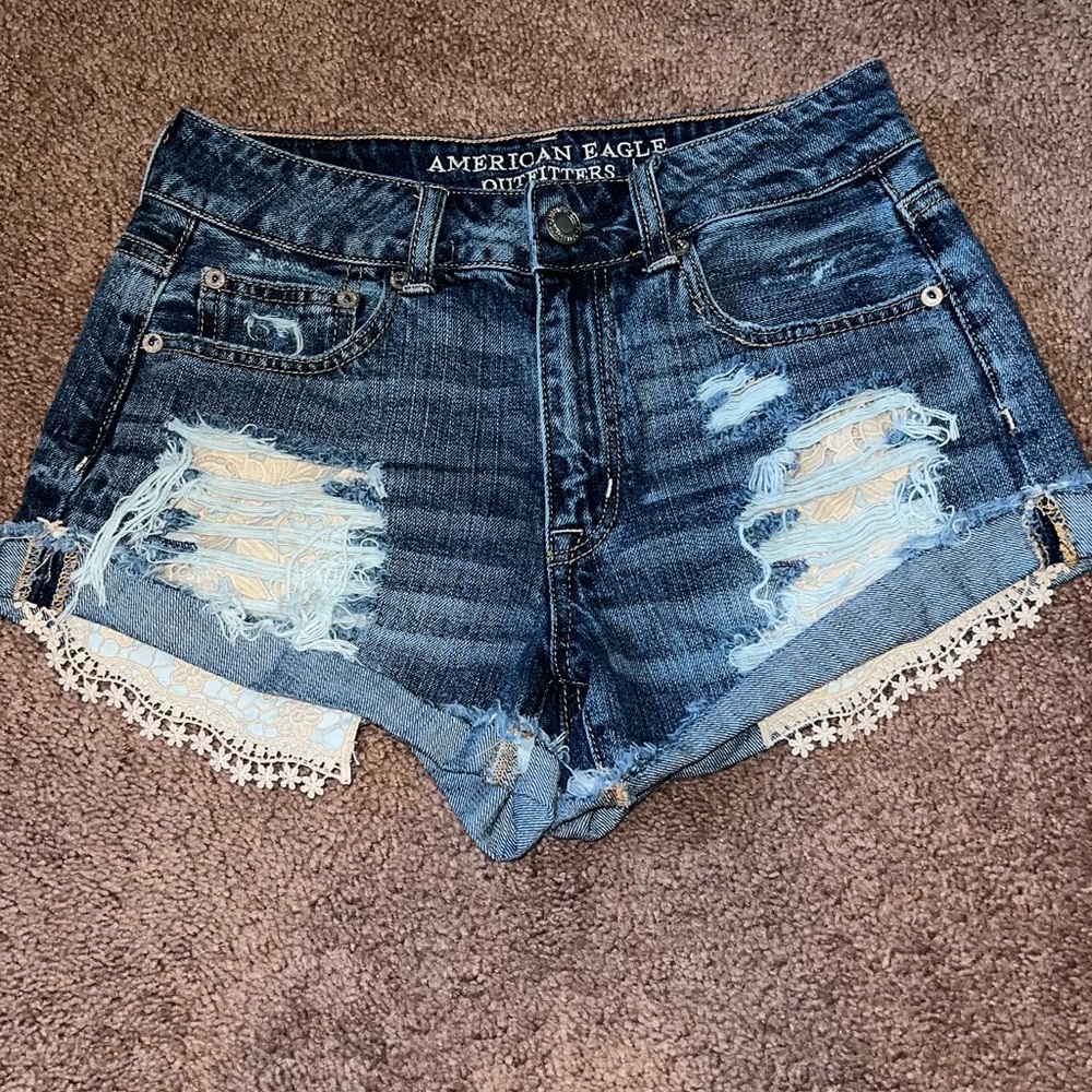 American Eagle Outfitters Distressed Dark Blue Jean Shorts